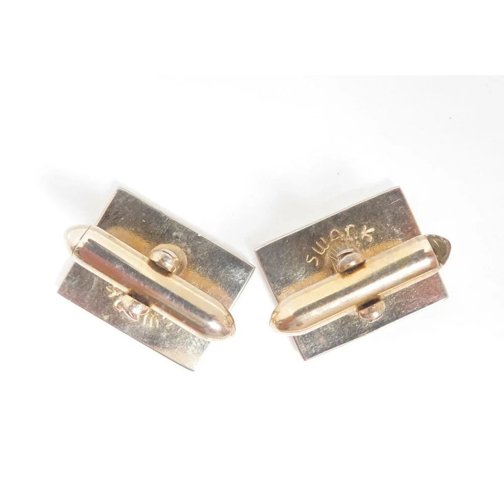 VINTAGE SIGNED SWANK GOLD PLATED LINED DESIGN CUFFLINKS‎ MEN'S JEWELRY